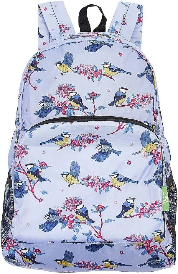 ECO CHIC Hiking Lightweight Packable Backpack - Foldable Daypack for Travel & Hiking & Outdoor Adventures - Waterproof Backpack from Recycled Materials (Blue Tits Lilac)