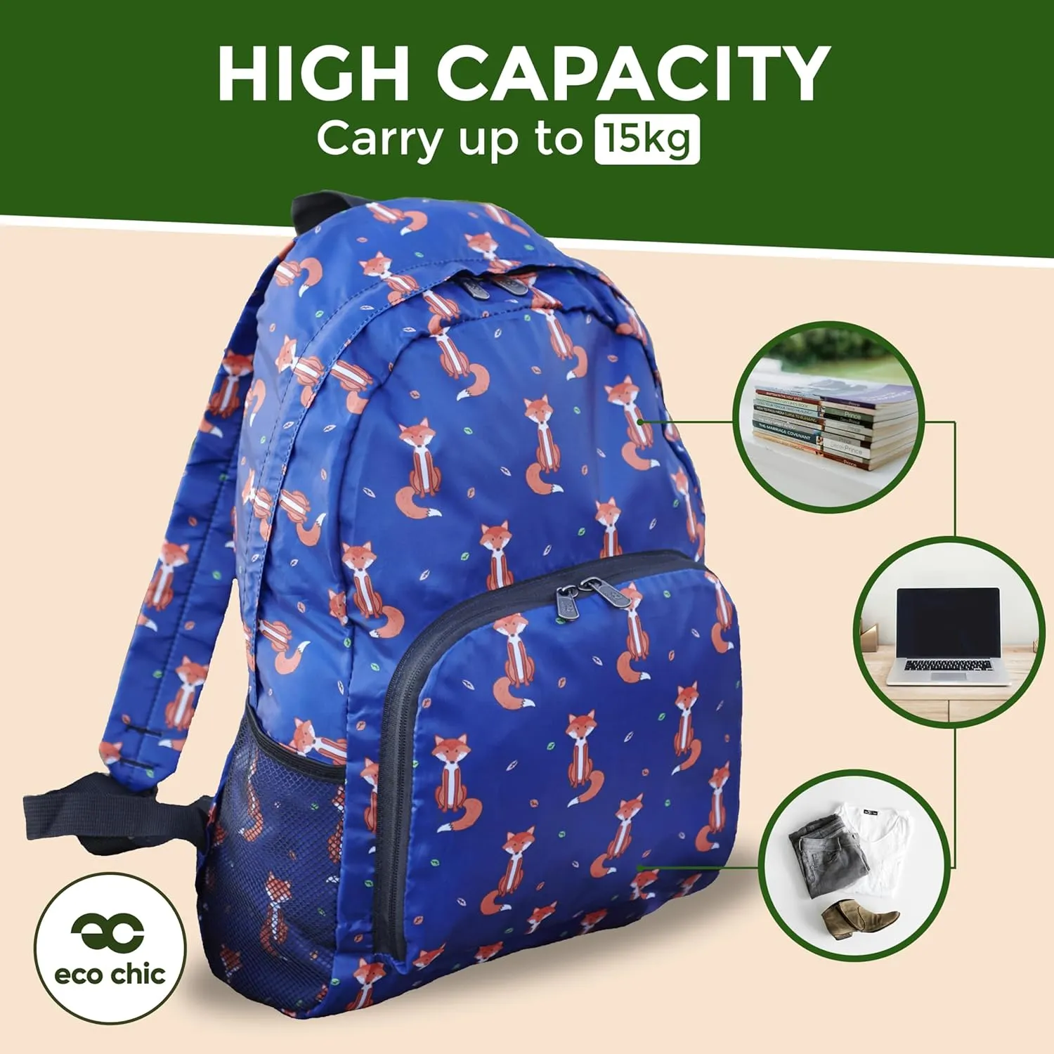 ECO CHIC Hiking Lightweight Packable Backpack - Foldable Daypack for Travel & Hiking & Outdoor Adventures - Waterproof Backpack from Recycled Materials (Ditsy Black)