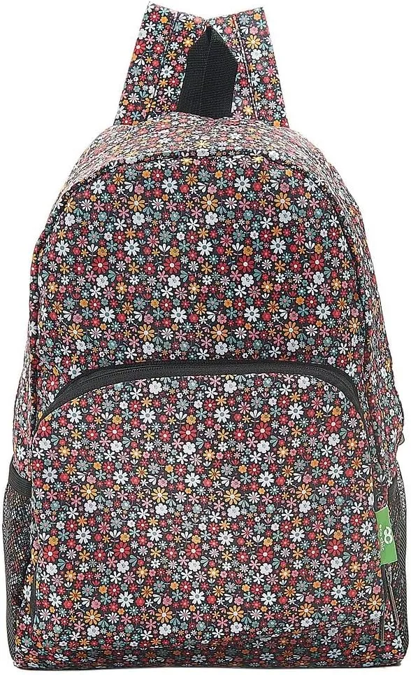 ECO CHIC Hiking Lightweight Packable Backpack - Foldable Daypack for Travel & Hiking & Outdoor Adventures - Waterproof Backpack from Recycled Materials (Ditsy Black)
