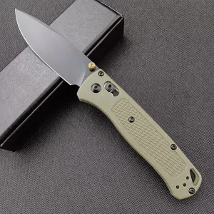EDC Folding Pocket Bugout Knife, 3'' Razor Sharp Coated Finish, Plain Edge, Grivory Handle with Belt Clip, Axis Lock & Thumb Stud Manual Open (Black Blade)