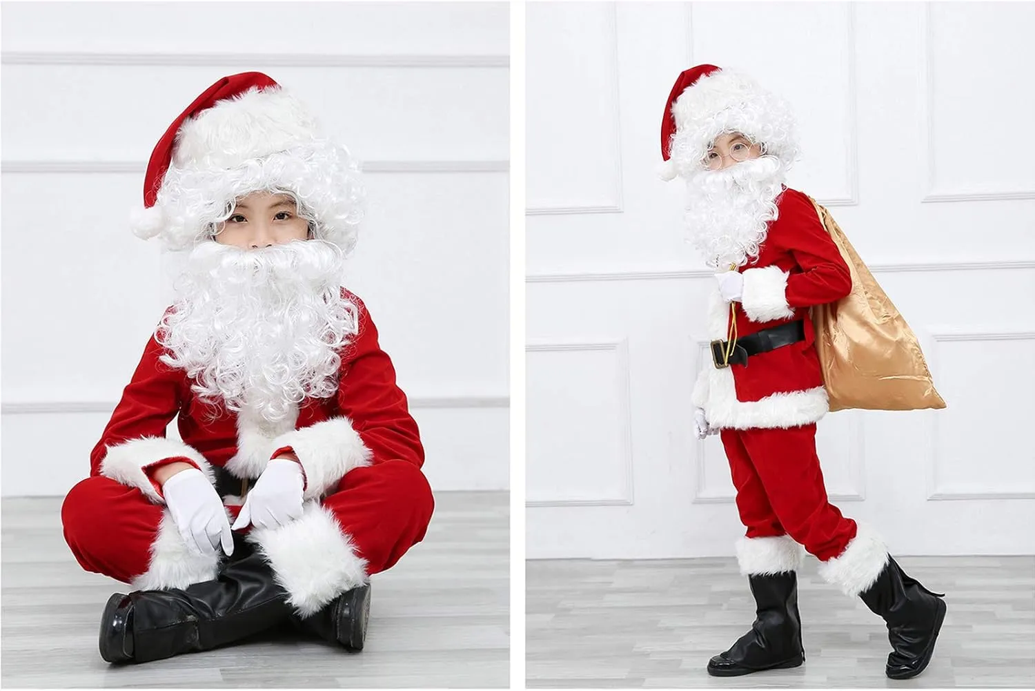 ELFJOY Children's Santa Suit Kids Christmas Halloween Costume Cosplay Set of 11 Pcs