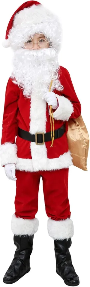 ELFJOY Children's Santa Suit Kids Christmas Halloween Costume Cosplay Set of 11 Pcs