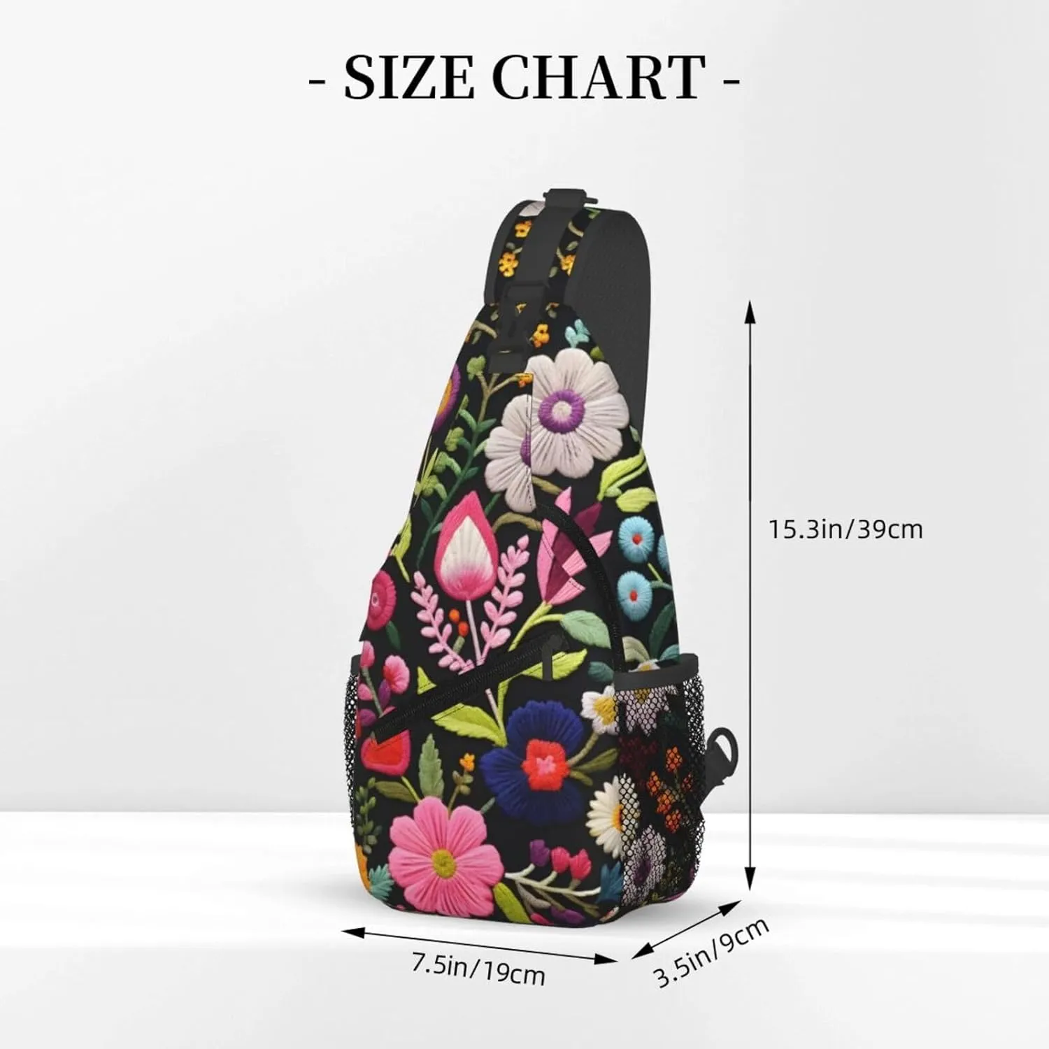 Embroidery Flower Print Sling Bag Crossbody Bag for Men Women, Daypack Chest Backpack Shoulder Bag for Travle Hiking
