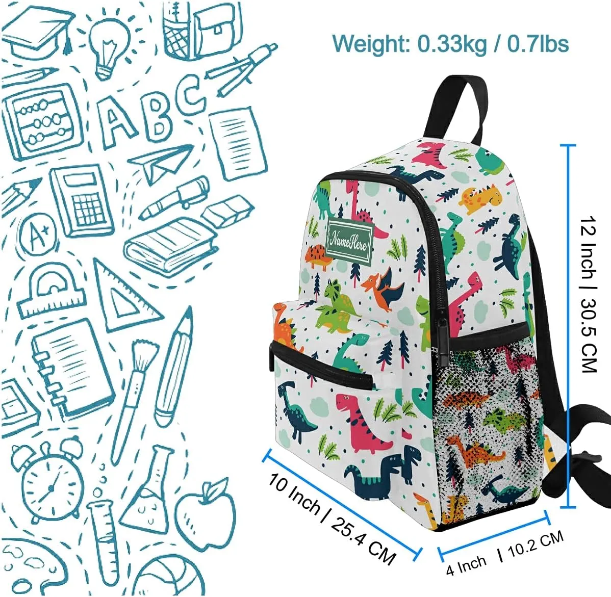 Emelivor Custom Dinosaur Preschool Backpack for Toddler Boy Girl School Bag for Children Personalized Travel Toddler Bookbag with Chest Strap