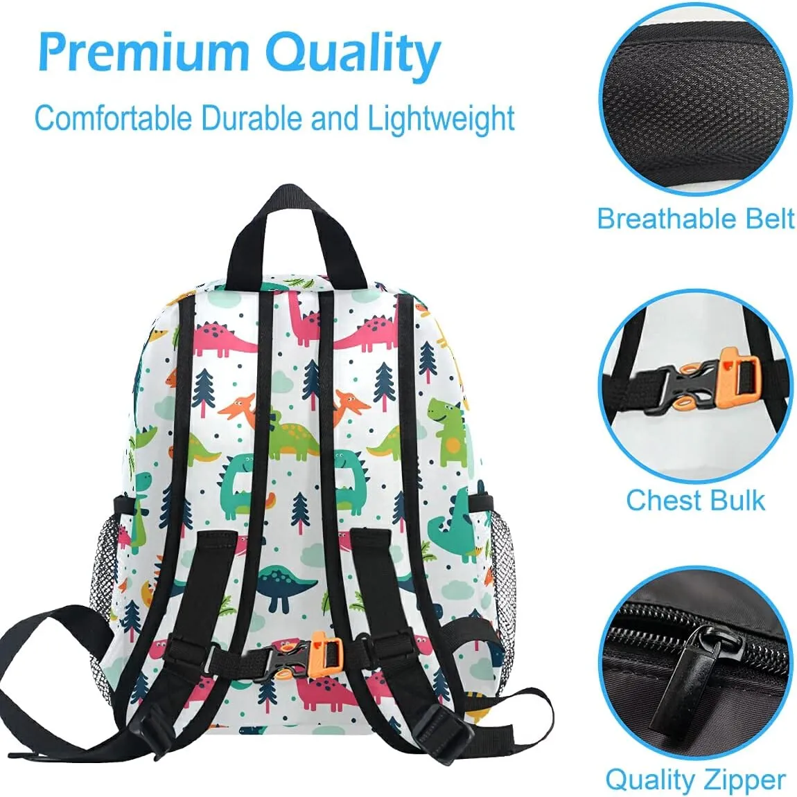 Emelivor Custom Dinosaur Preschool Backpack for Toddler Boy Girl School Bag for Children Personalized Travel Toddler Bookbag with Chest Strap