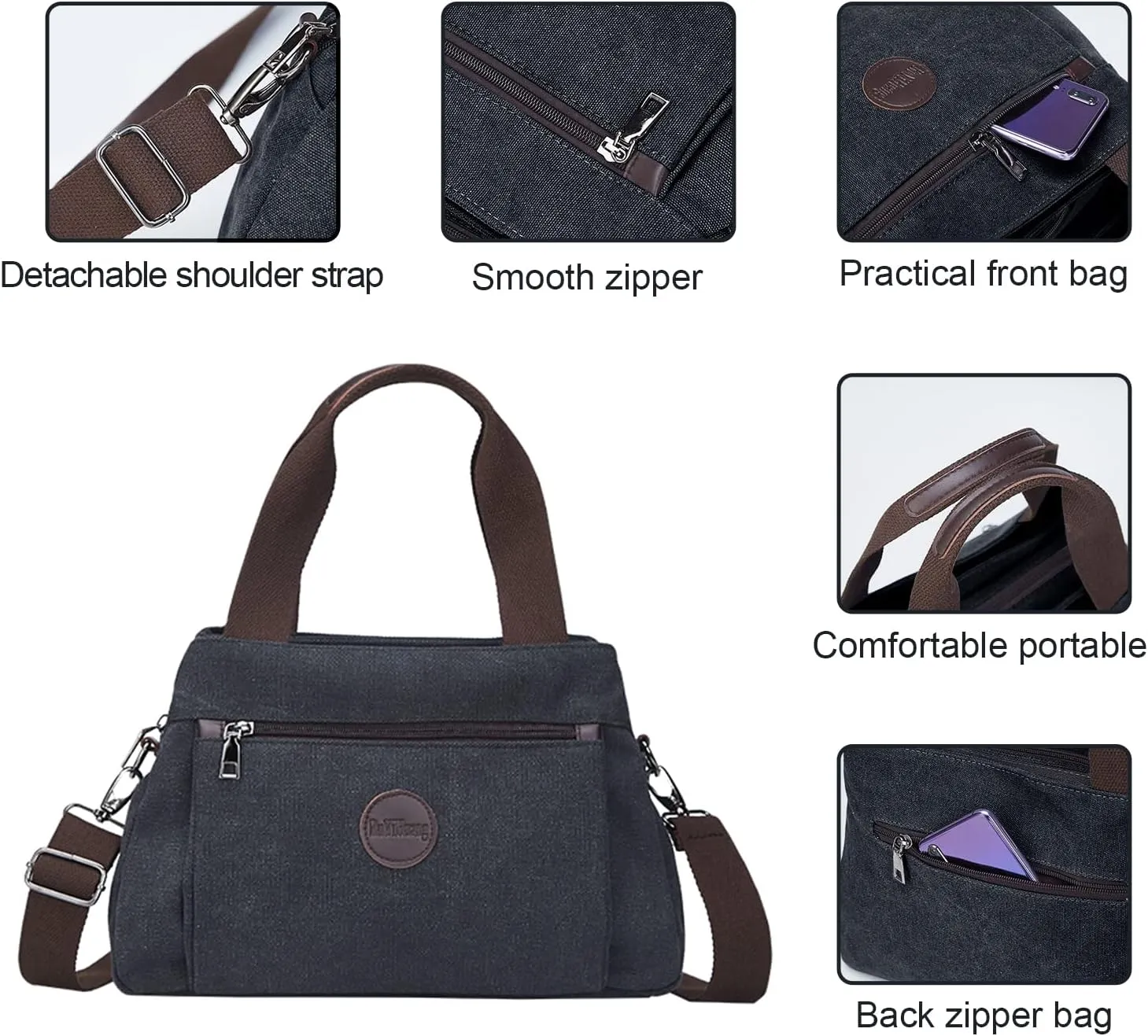 Emprier Women's Vintage Canvas Hobo Handbags Work Shoulder Crossbody Bag Tote Purses Multi-pocket Handbags