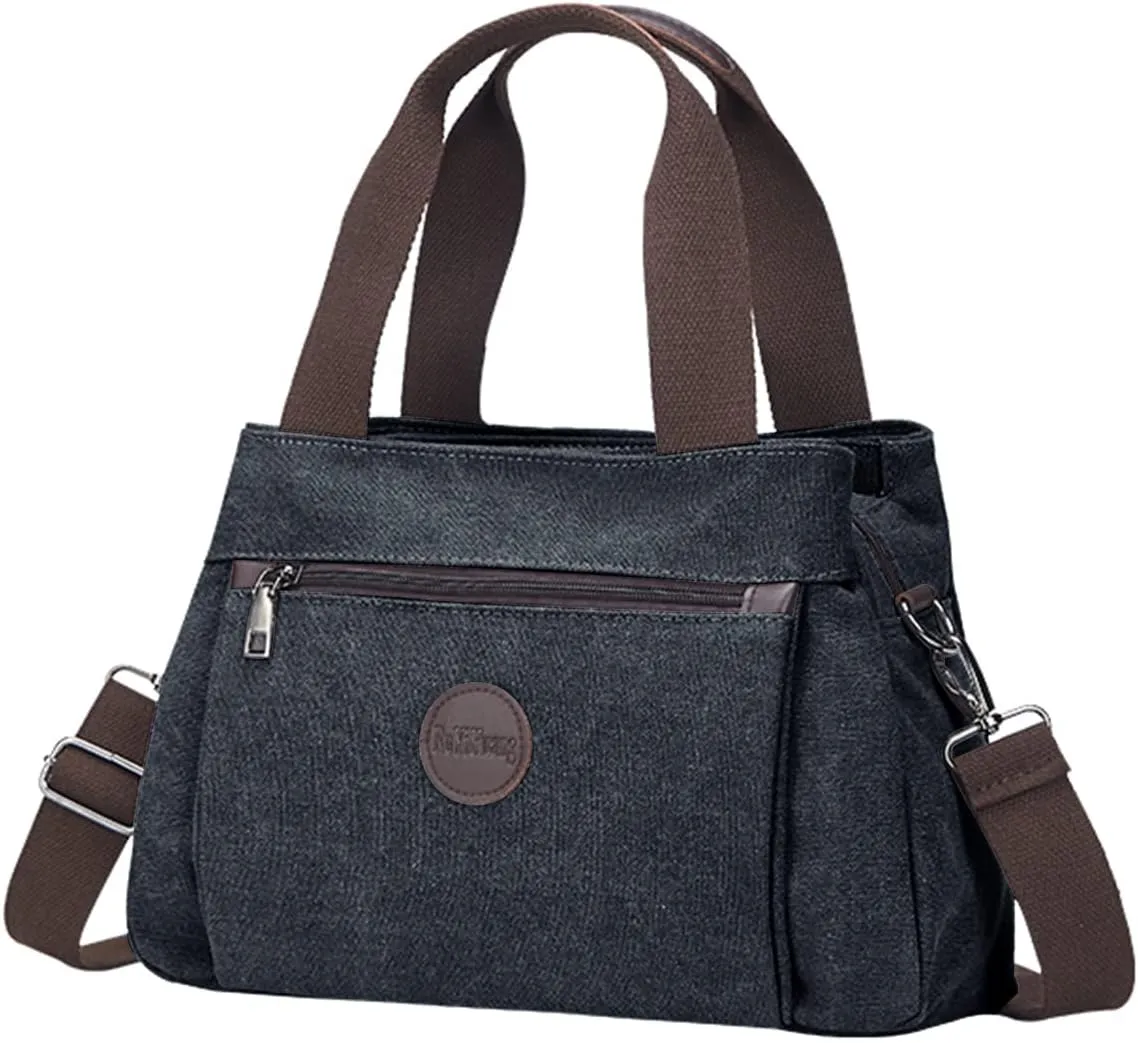 Emprier Women's Vintage Canvas Hobo Handbags Work Shoulder Crossbody Bag Tote Purses Multi-pocket Handbags