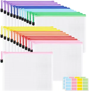 EOOUT 24pcs A3 Mesh Zipper Pouch Bags, 8 Colors Reusable Zipper Bags for Organizing Storage, Waterproof Puzzle Bag, Zipper Bags for Board Game Storage and School Office Supplies
