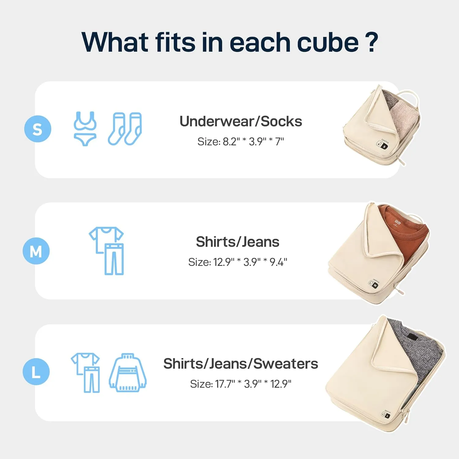 EPICKA 4 Set Ultra-Lightweight Compression Packing Cubes - Water Resistant Durable Travel Organizers Bags, Expandable Travel Accessories for Carry on, Luggage, Suitcase Backpack (Beige)