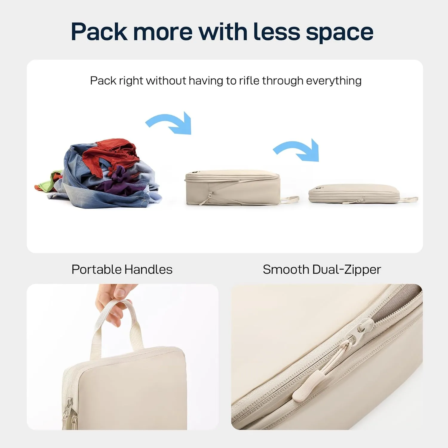 EPICKA 4 Set Ultra-Lightweight Compression Packing Cubes - Water Resistant Durable Travel Organizers Bags, Expandable Travel Accessories for Carry on, Luggage, Suitcase Backpack (Beige)