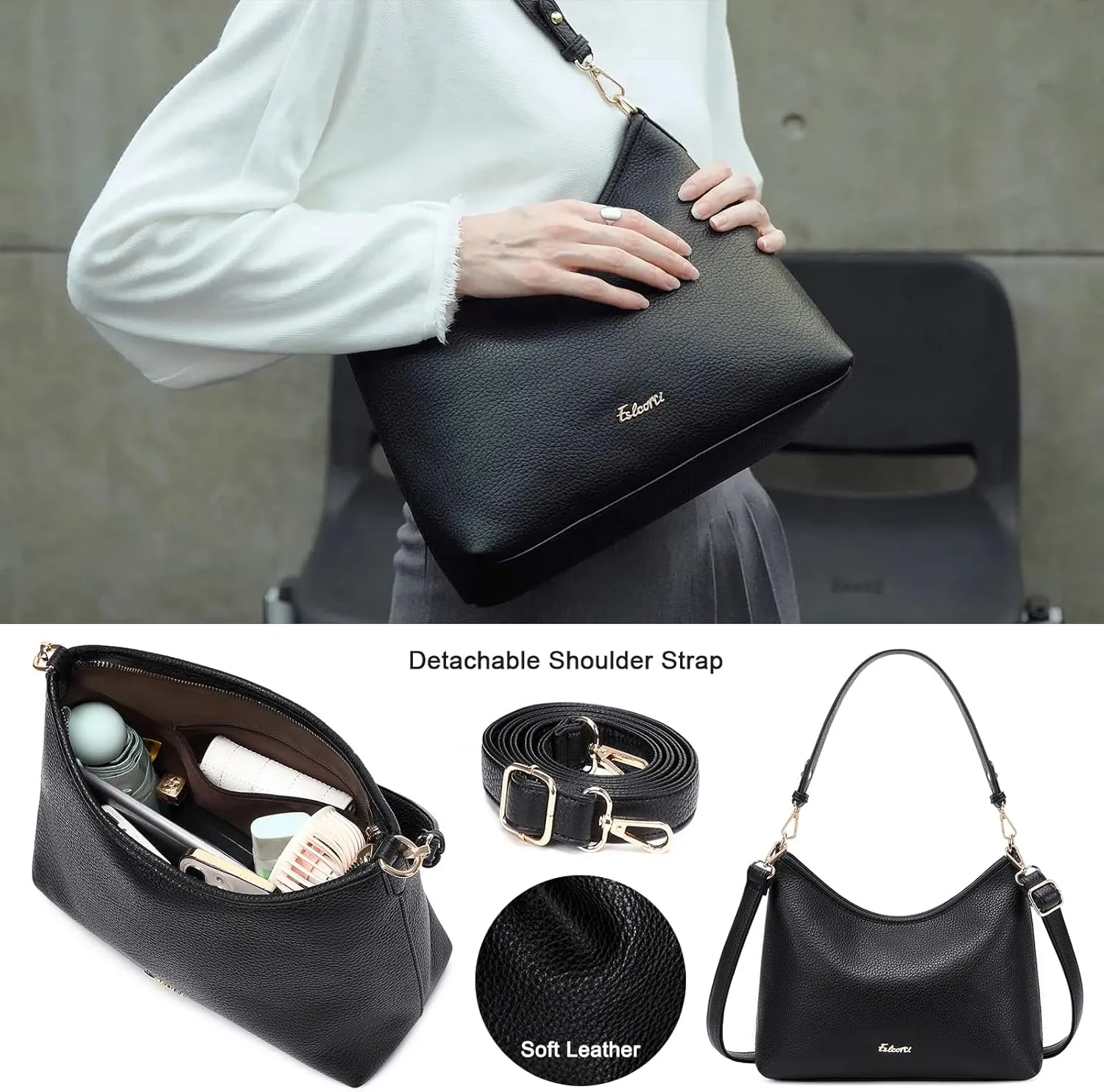 Eslcorri Hobo Bag for Women, PU Leather Crossbody Purse Travel Shoulder Satchel Bags Ladies Tote Handbags with 2 Straps