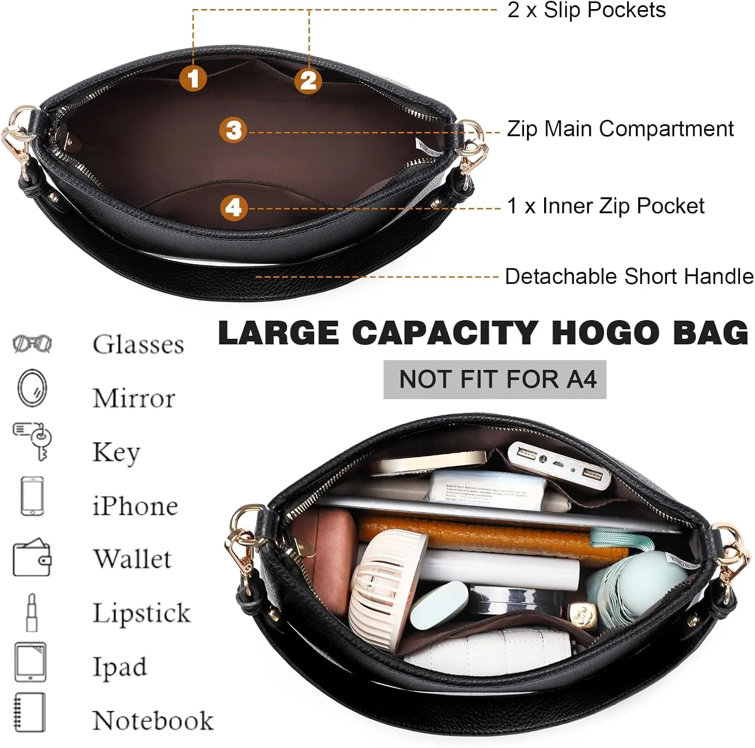 Eslcorri Hobo Bag for Women, PU Leather Crossbody Purse Travel Shoulder Satchel Bags Ladies Tote Handbags with 2 Straps