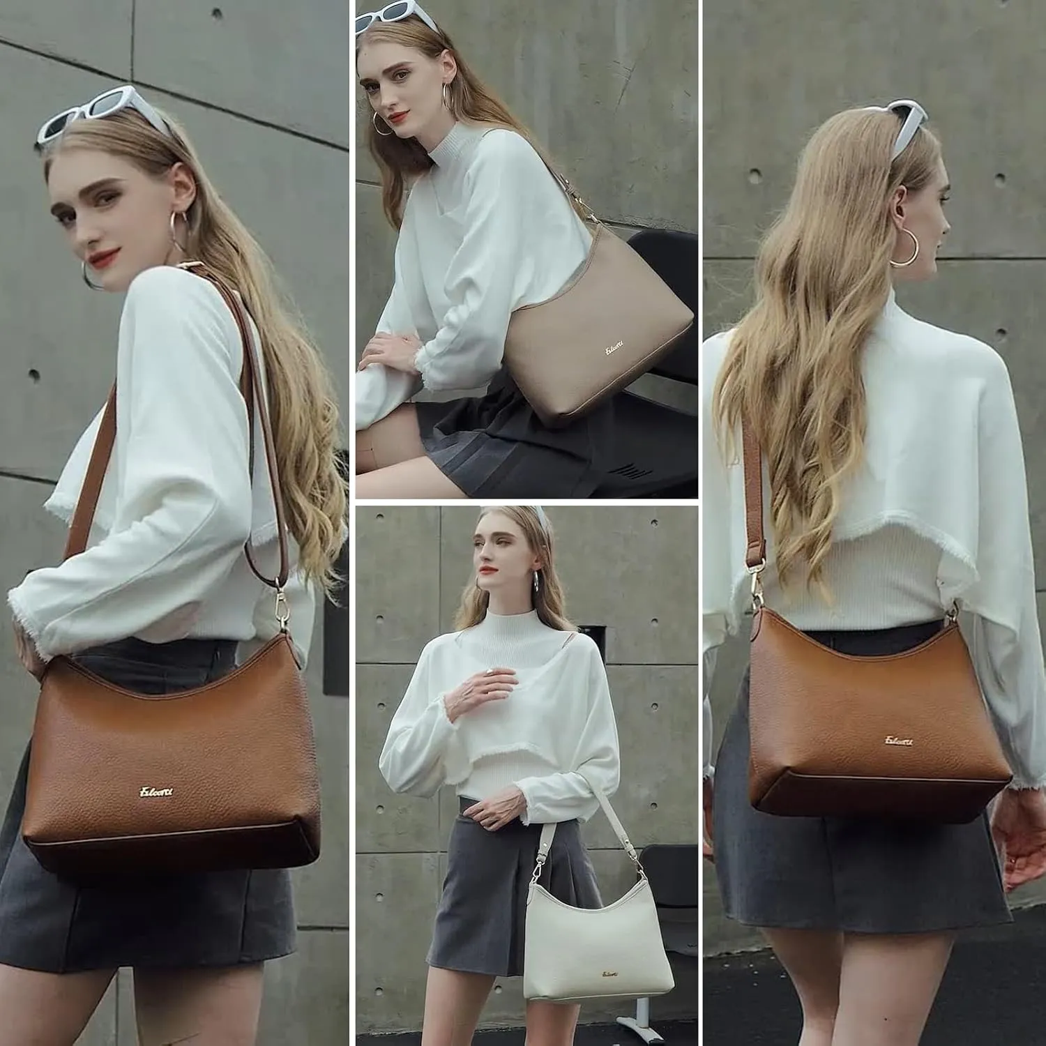 Eslcorri Hobo Bag for Women, PU Leather Crossbody Purse Travel Shoulder Satchel Bags Ladies Tote Handbags with 2 Straps