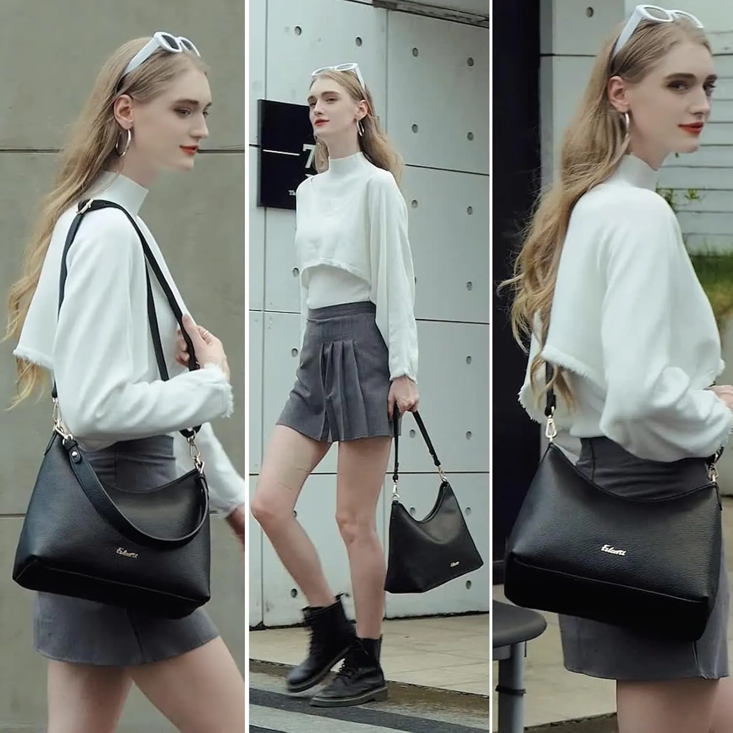 Eslcorri Hobo Bag for Women, PU Leather Crossbody Purse Travel Shoulder Satchel Bags Ladies Tote Handbags with 2 Straps