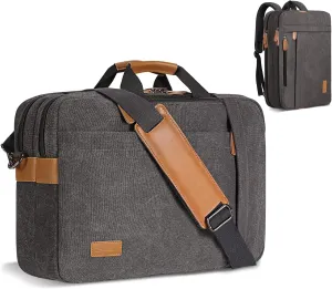 ESTARER 3 in 1 Computer Bag for Men, 17-17.3 Inch Laptop Messenger Bag for Business/Work/Travel, Convertible Backpack Briefcase Water Resistant Canvas (Grey)