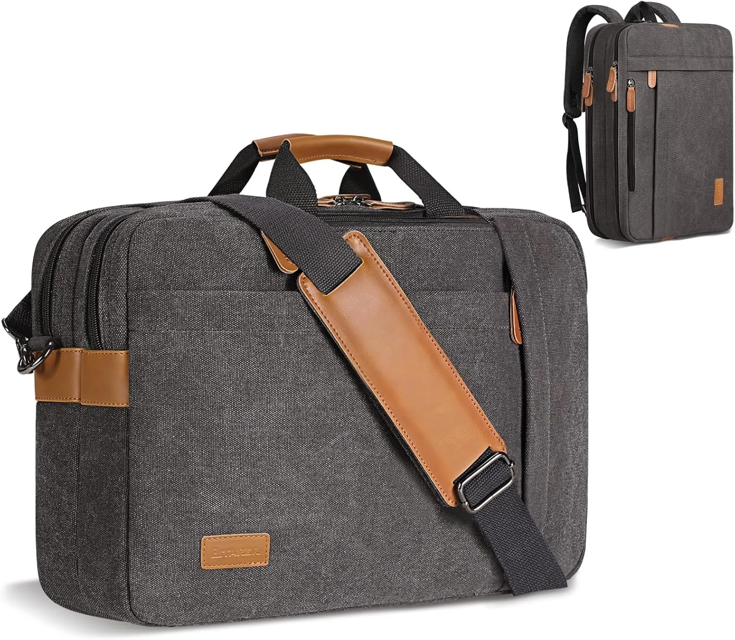 ESTARER 3 in 1 Computer Bag for Men, 17-17.3 Inch Laptop Messenger Bag for Business/Work/Travel, Convertible Backpack Briefcase Water Resistant Canvas (Grey)