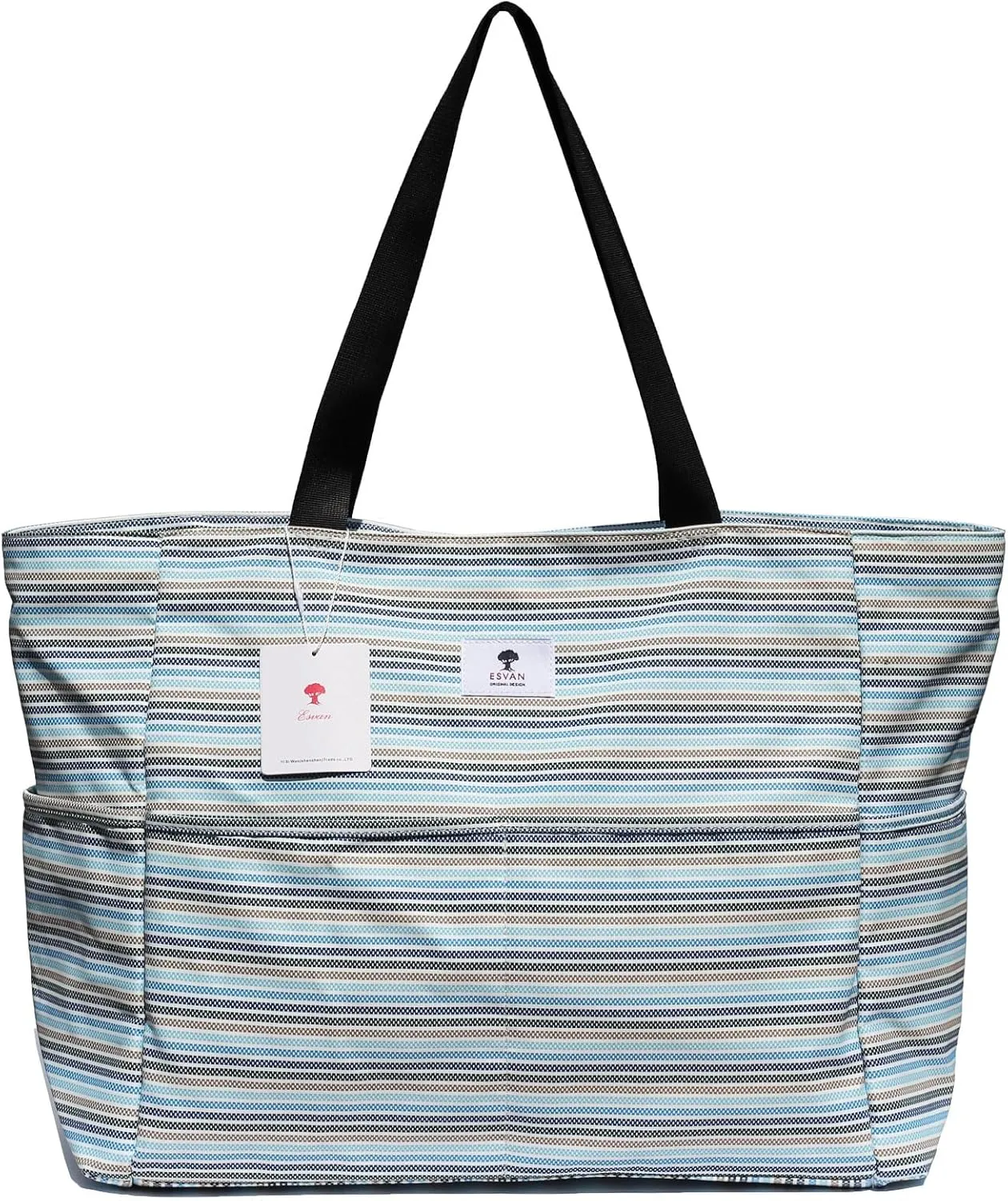 ESVAN Large Foldable Beach Bag for for Women with Dry Wet Compartment Waterproof Sandproof Travel Gym Picnic Handbag