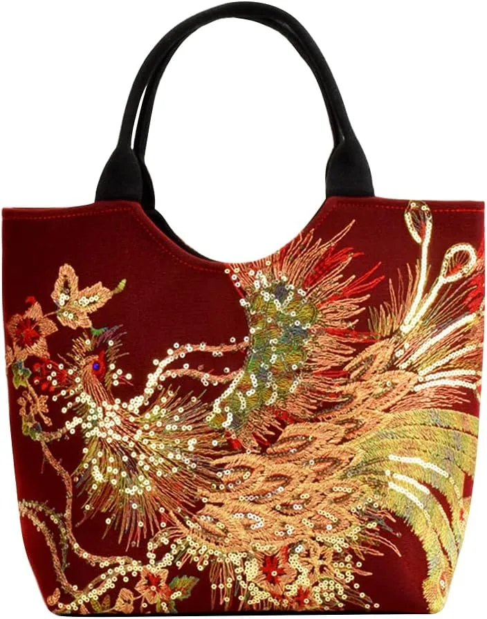 Ethnic Women Peafowl Embroidery Messenger Bag Retro Beads Canvas Handbags