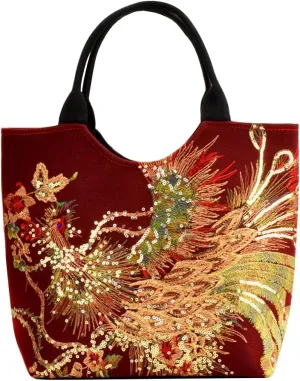Ethnic Women Peafowl Embroidery Messenger Bag Retro Beads Canvas Handbags