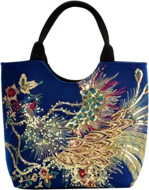 Ethnic Women Peafowl Embroidery Messenger Bag Retro Beads Canvas Handbags