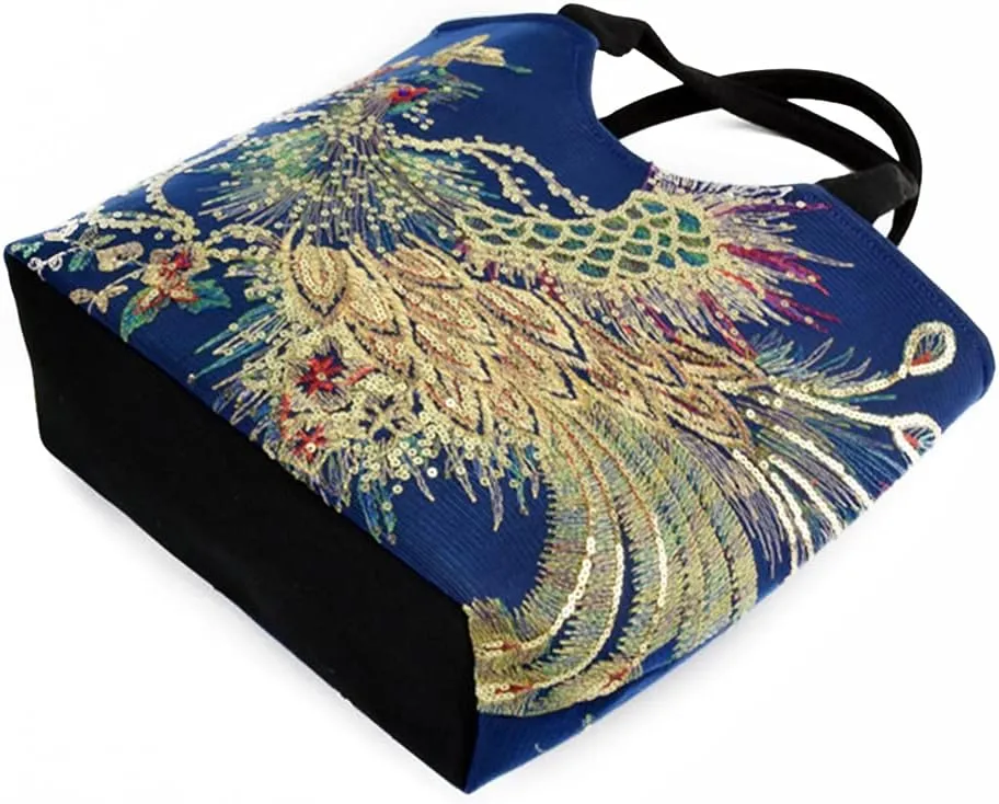 Ethnic Women Peafowl Embroidery Messenger Bag Retro Beads Canvas Handbags