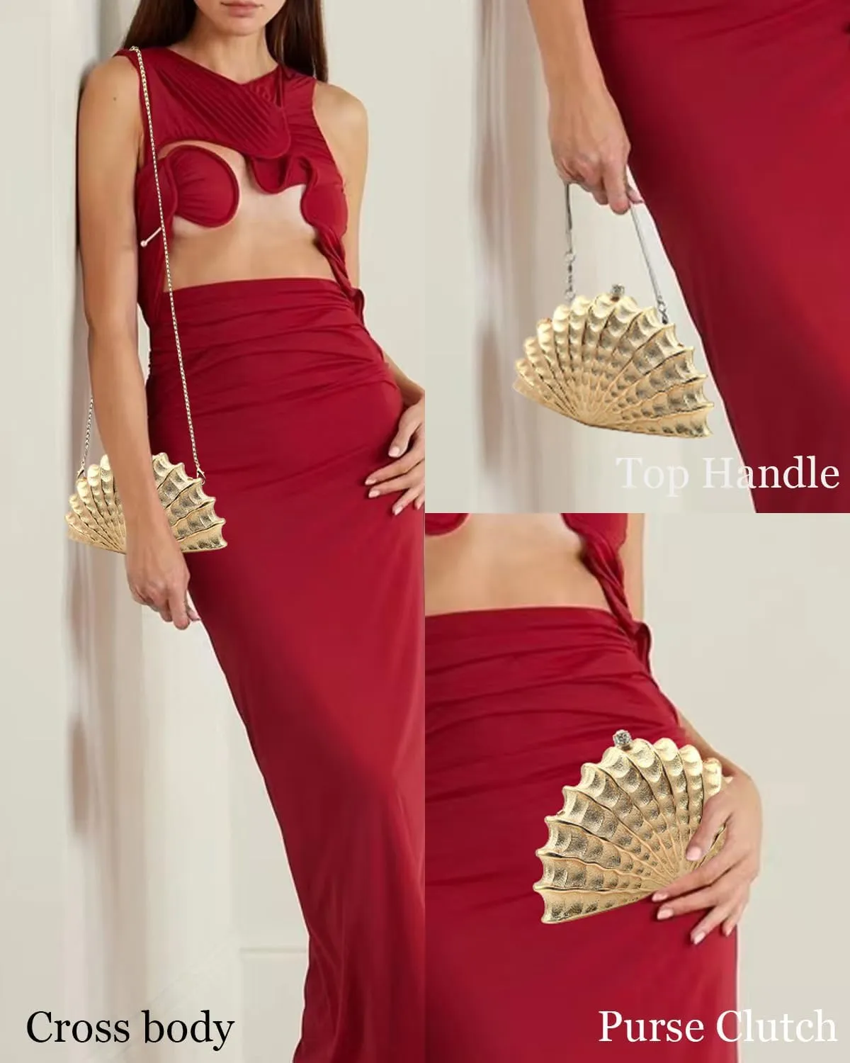 Evening Clutch Purse for Women Formal, Metallic Evening Handbags Metal Chain Shoulder Bag, Rhinestone Purse