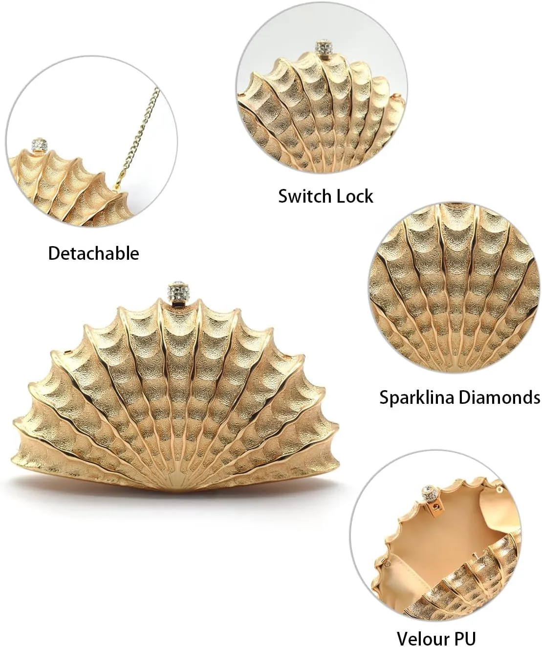 Evening Clutch Purse for Women Formal, Metallic Evening Handbags Metal Chain Shoulder Bag, Rhinestone Purse