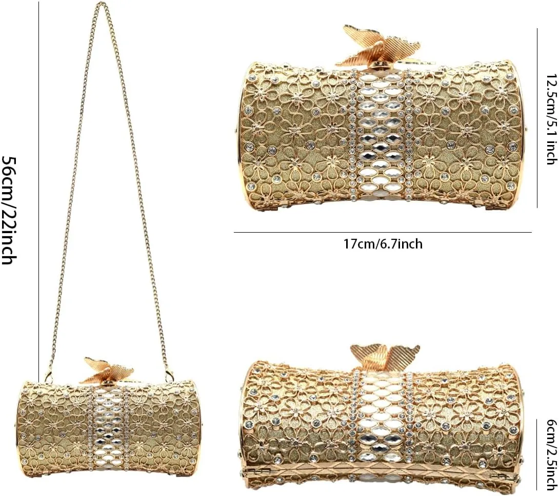 Evening Clutch Purse for Women Formal, Metallic Evening Handbags Metal Chain Shoulder Bag, Rhinestone Purse