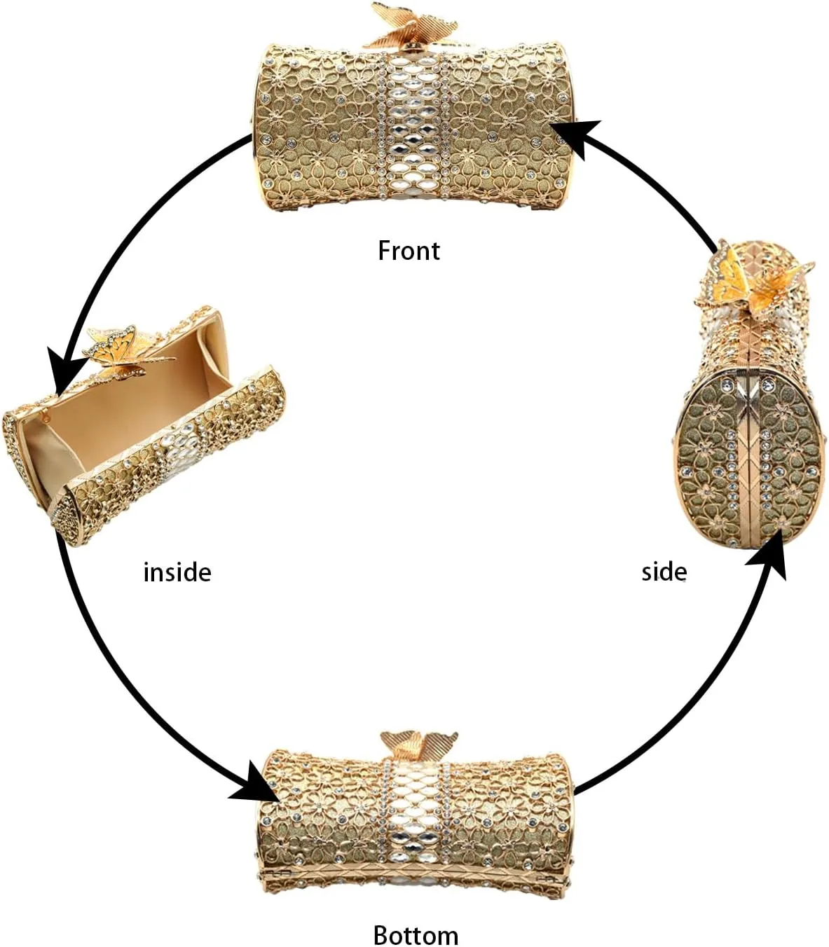Evening Clutch Purse for Women Formal, Metallic Evening Handbags Metal Chain Shoulder Bag, Rhinestone Purse