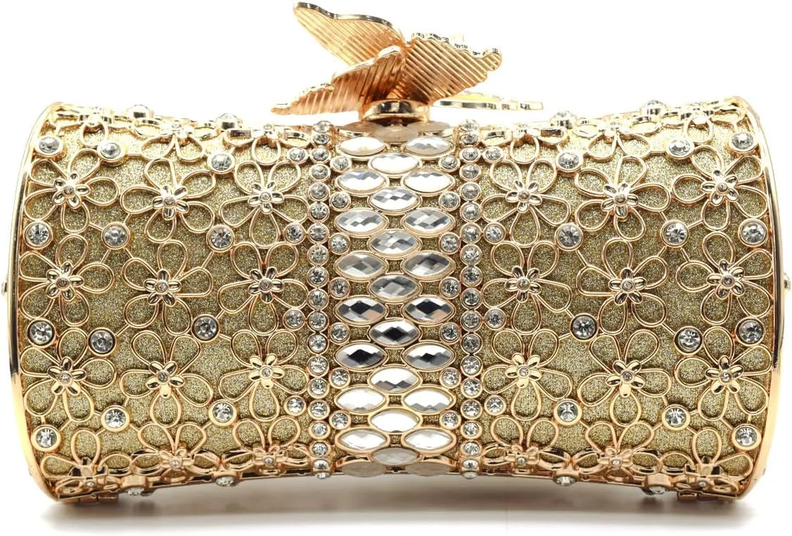 Evening Clutch Purse for Women Formal, Metallic Evening Handbags Metal Chain Shoulder Bag, Rhinestone Purse
