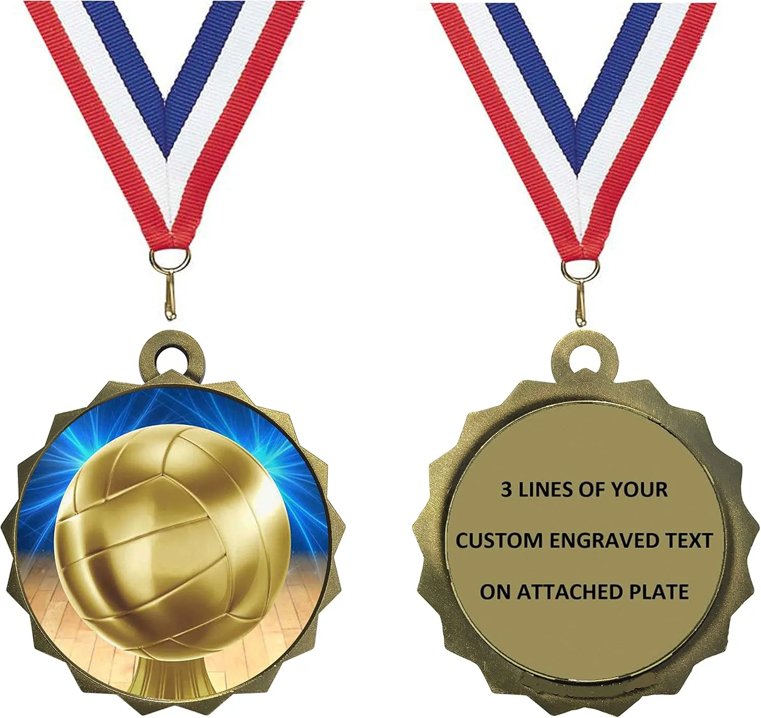 Express Medals Custom Volleyball Gold Medal Trophy Award with Neck Ribbon & Attached Engraved Plate on Back LAZD214-D45 50PK