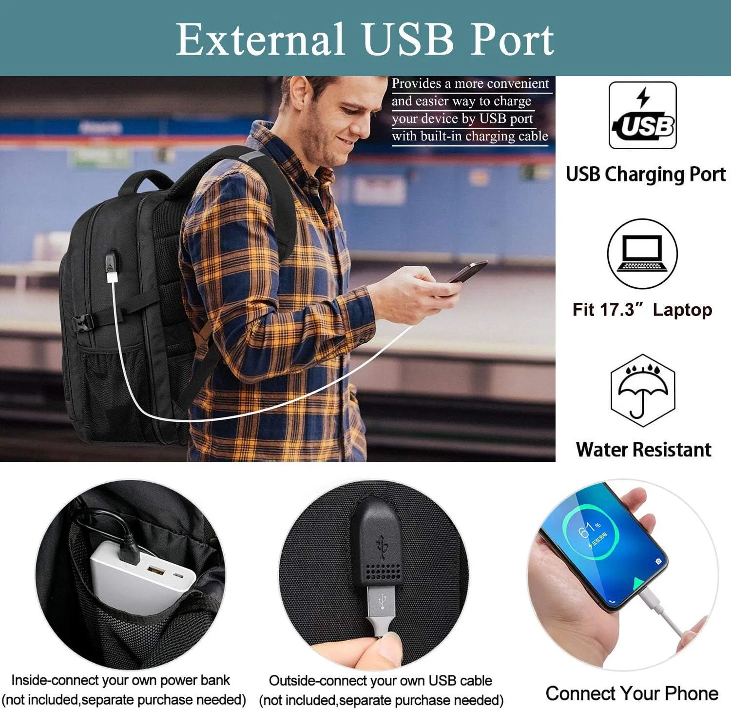 Extra Large Backpack for Men 50L,Water Resistant 17.3 inch Travel Laptop Backpack with USB Charging Port,TSA Friendly Big Business Anti Theft Computer Bag Work College School Bookbags Gifts,Black