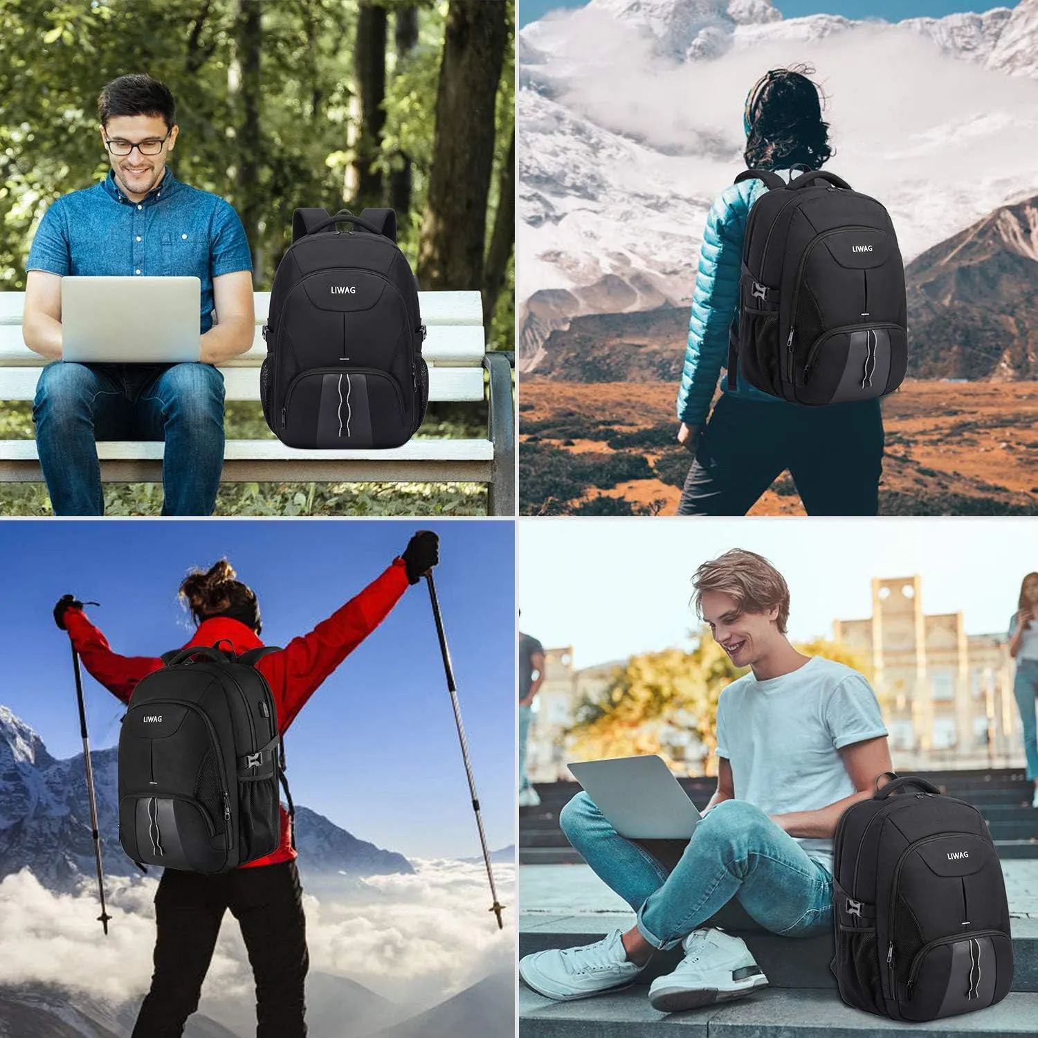 Extra Large Backpack for Men 50L,Water Resistant 17.3 inch Travel Laptop Backpack with USB Charging Port,TSA Friendly Big Business Anti Theft Computer Bag Work College School Bookbags Gifts,Black