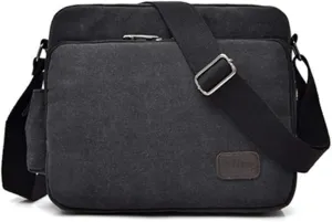 Eysee Canvas Shoulder Bag, Shoulder Bag for Men, Messenger Bag, Retro Casual Bag, Black, 中小型