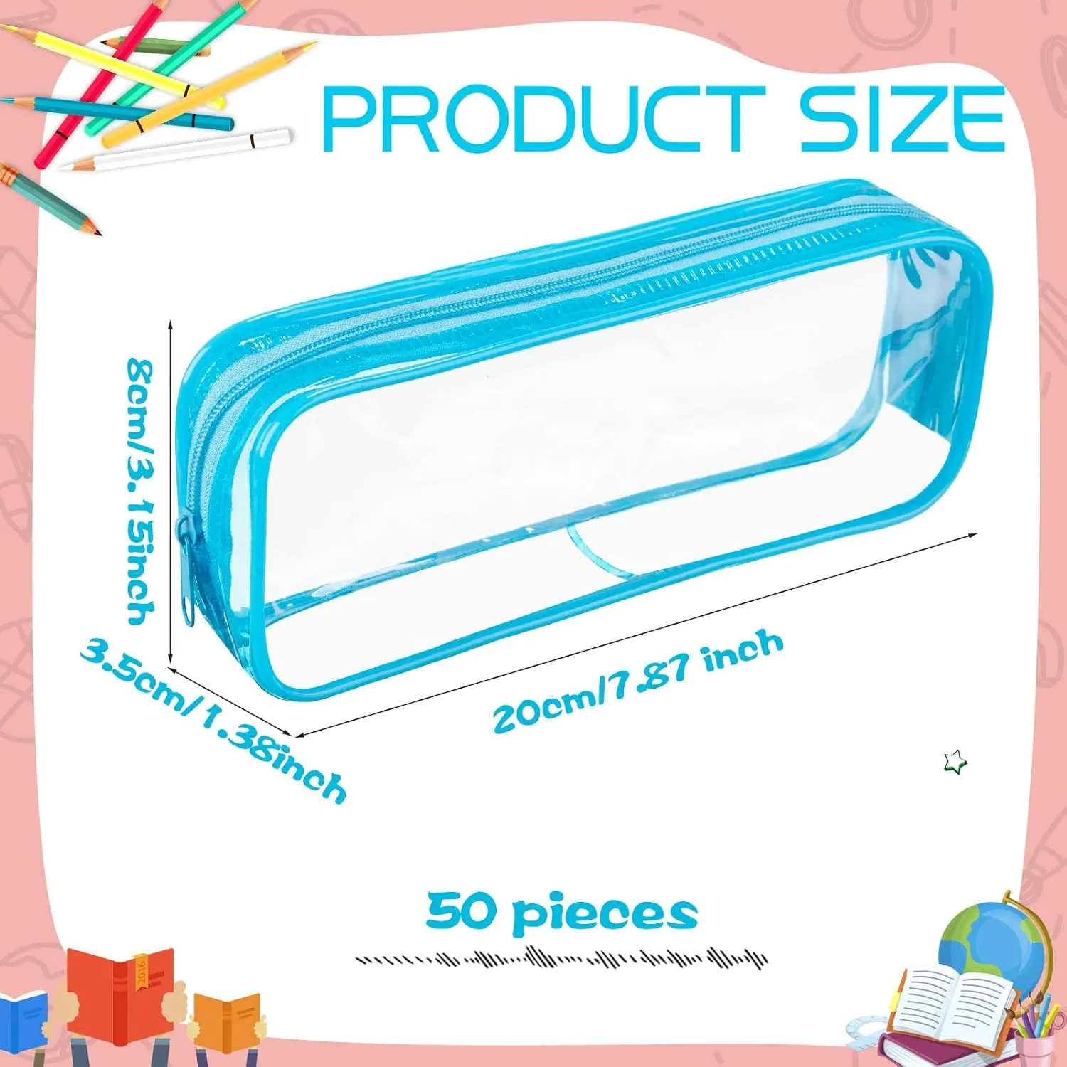 Fainne 50 Pcs Clear Pencil Pouch bulk Clear Pencil Case PVC Waterproof Travel Toiletry Makeup Bags with Zipper for Office Stationery(Multi Color)