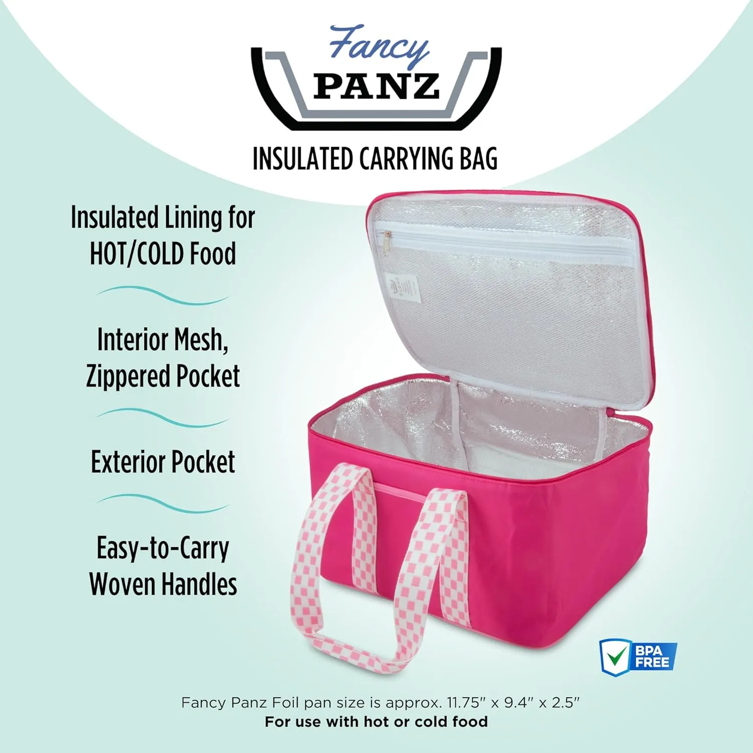 Fancy Panz Insulated Carrier, Casserole Carrier Bag for Hot or Cold Food, Casserole Tray Insulated Bag, Holds 2, Pink