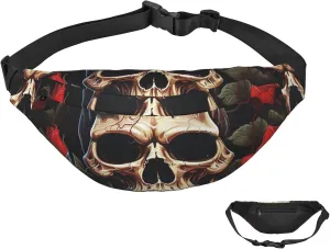 Fanny Pack Belt Bag for Women Men Waterproof Waist Pack Skull Rose-Red Waist Bag with Adjustable Strap