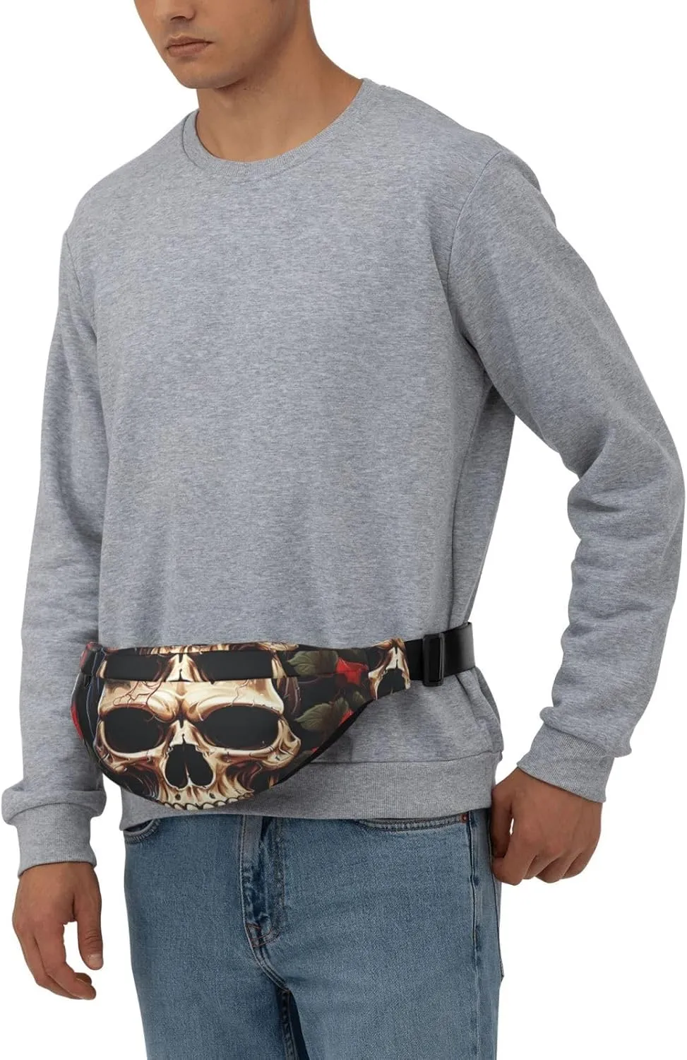 Fanny Pack Belt Bag for Women Men Waterproof Waist Pack Skull Rose-Red Waist Bag with Adjustable Strap