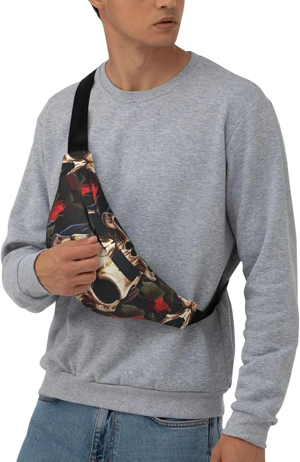 Fanny Pack Belt Bag for Women Men Waterproof Waist Pack Skull Rose-Red Waist Bag with Adjustable Strap