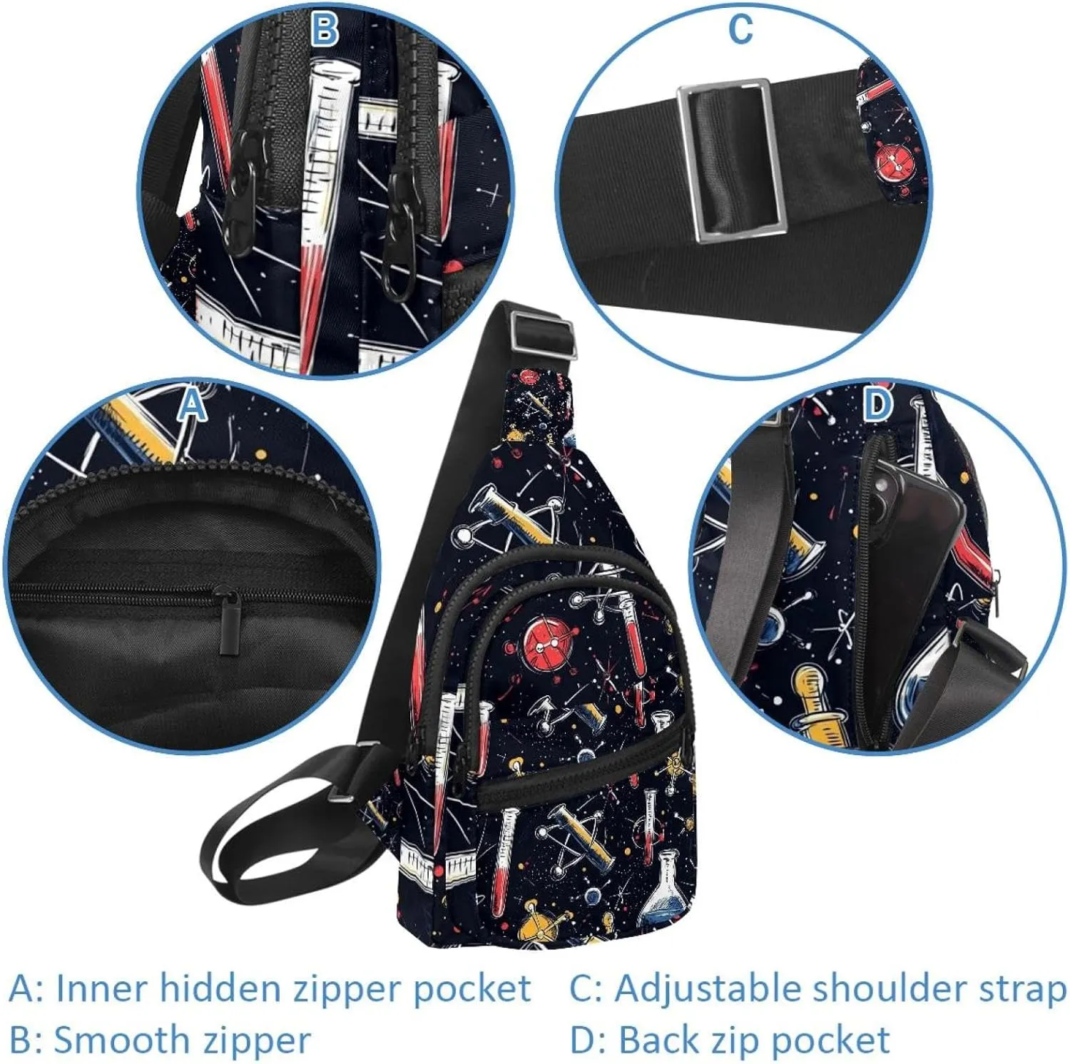 Fanny Pack Cross Body Bag for Outdoors Hiking Traveling, chemical and scientific (1)