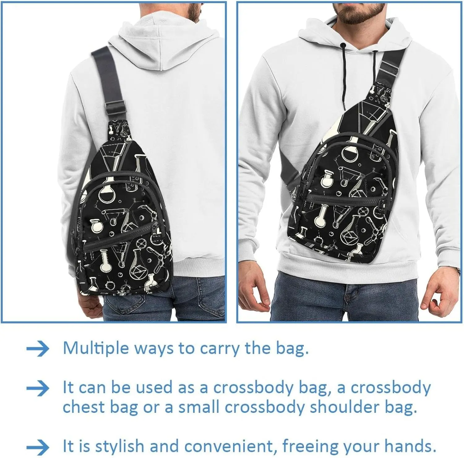 Fanny Pack Cross Body Bag for Outdoors Hiking Traveling, _chemical and scientific pattern (2)