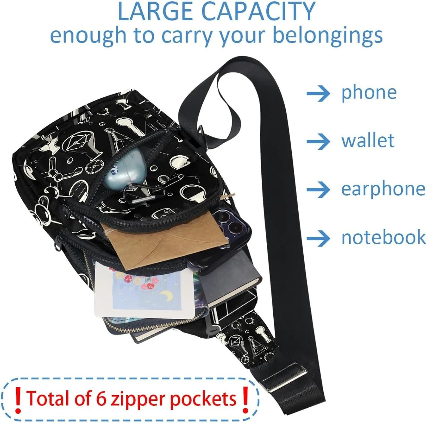 Fanny Pack Cross Body Bag for Outdoors Hiking Traveling, _chemical and scientific pattern (2)