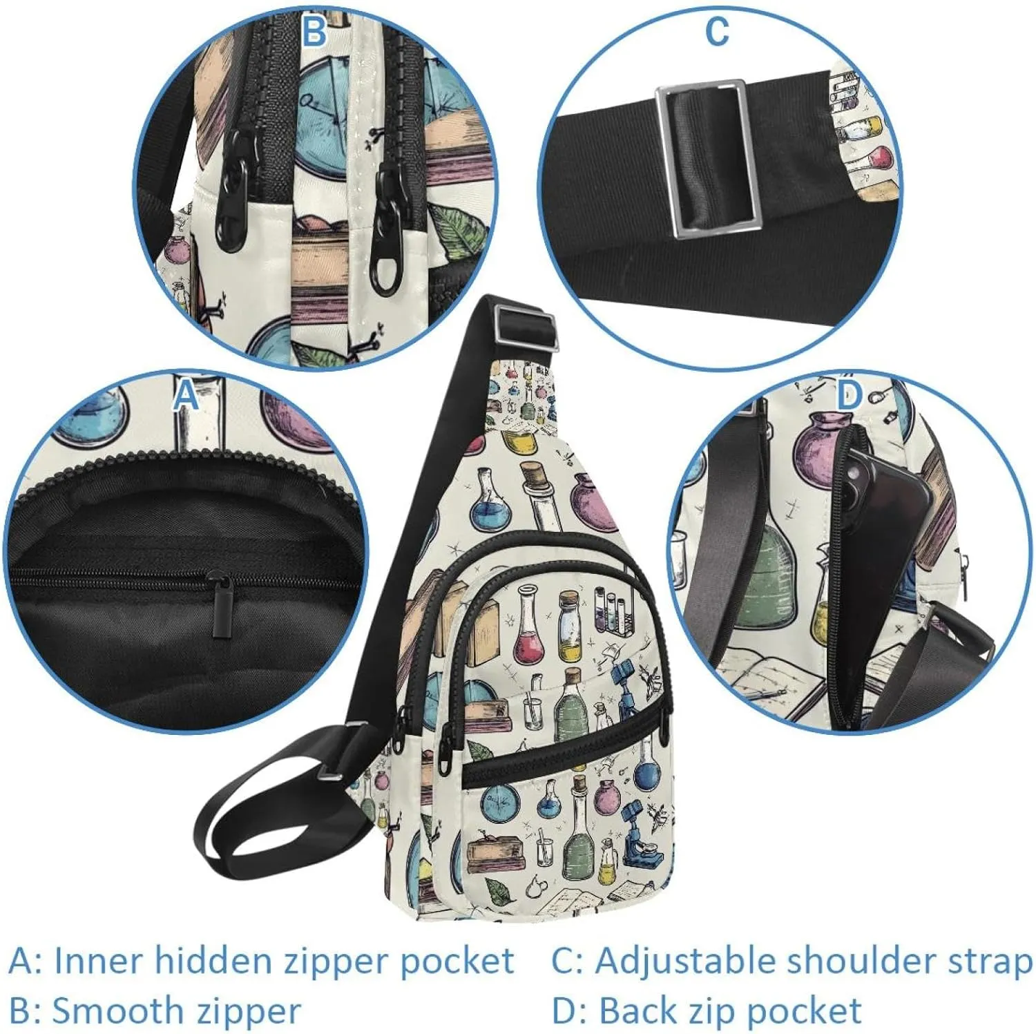 Fanny Pack Cross Body Bag for Outdoors Hiking Traveling, Science lab (1)