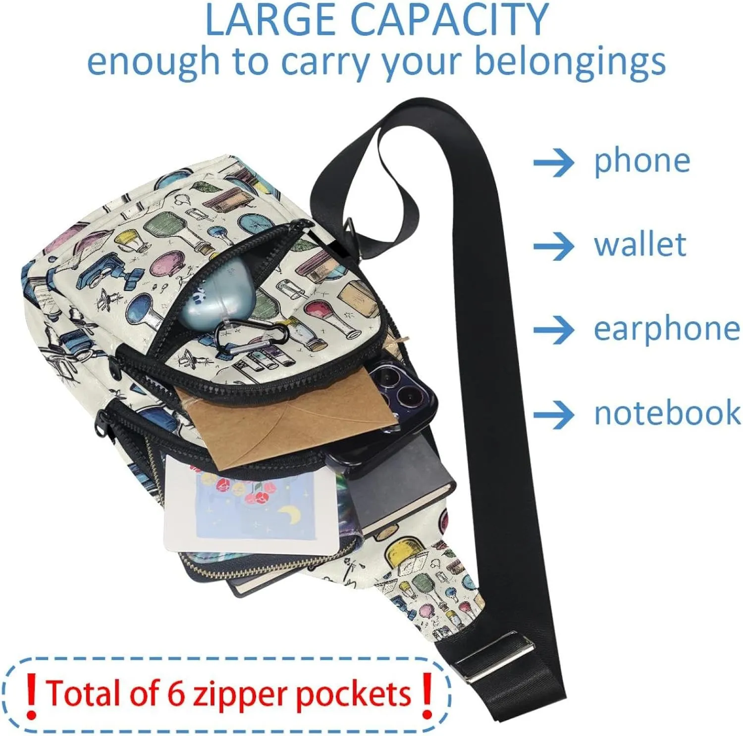 Fanny Pack Cross Body Bag for Outdoors Hiking Traveling, Science lab (1)