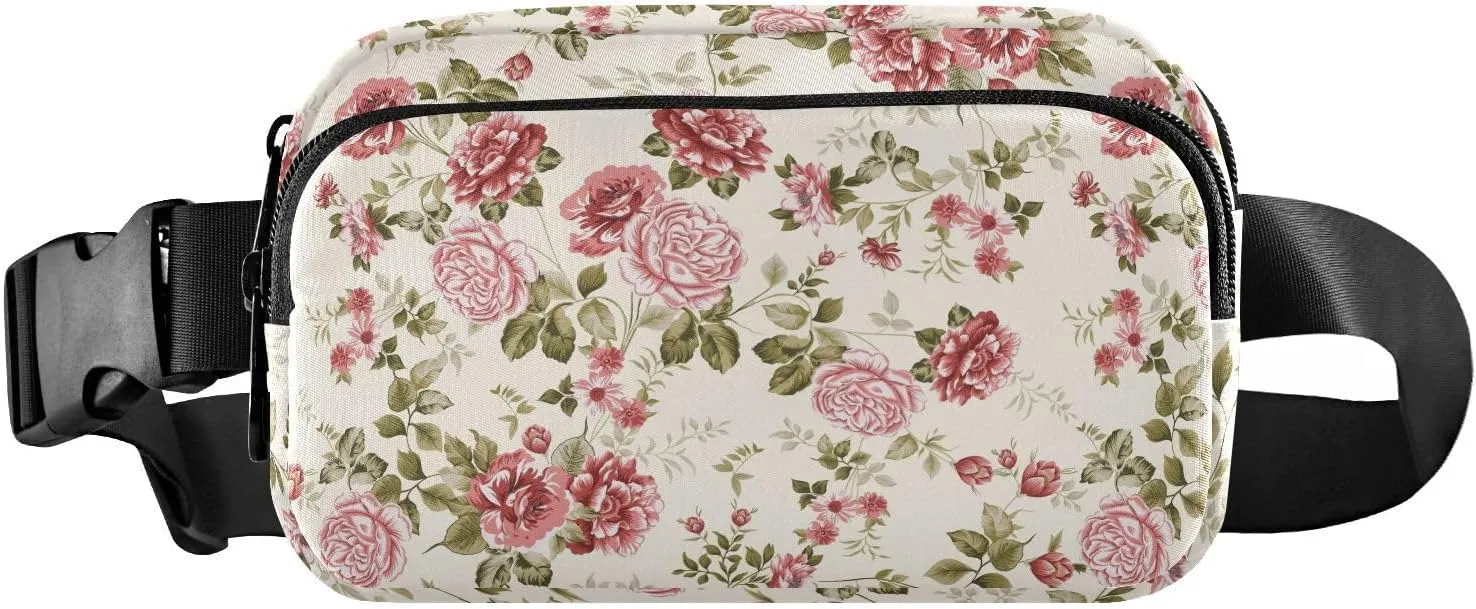 Fanny Pack Crossbody Bag for Men Women Belt Bag Bum Bag with Adjustable Strap, Fashion Waist Packs for Travel Running Workout Red Flower