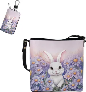 Fashion Ladies Crossbody Handbag Set Shoulder Bag PU Leather Car Key Holder Bag 2 Pieces Bucket Bag for Women