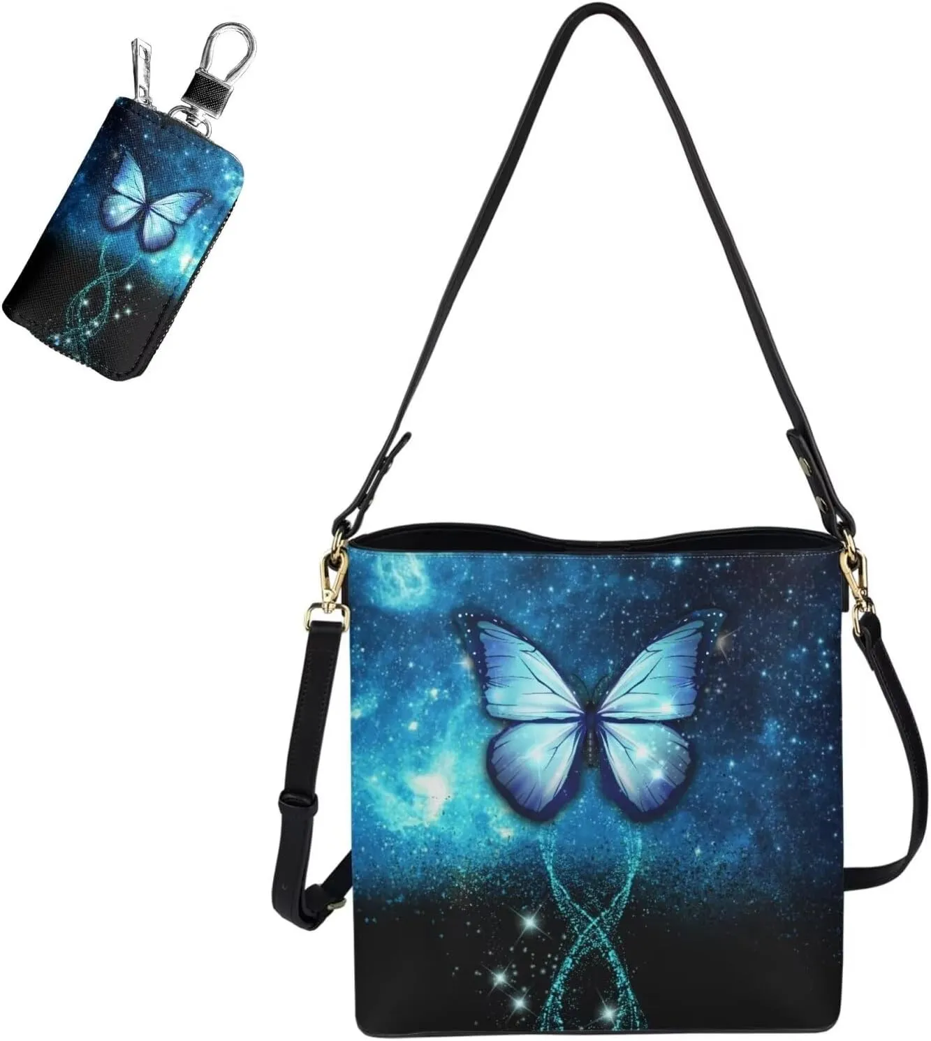 Fashion Ladies Crossbody Handbag Set Shoulder Bag PU Leather Car Key Holder Bag 2 Pieces Bucket Bag for Women