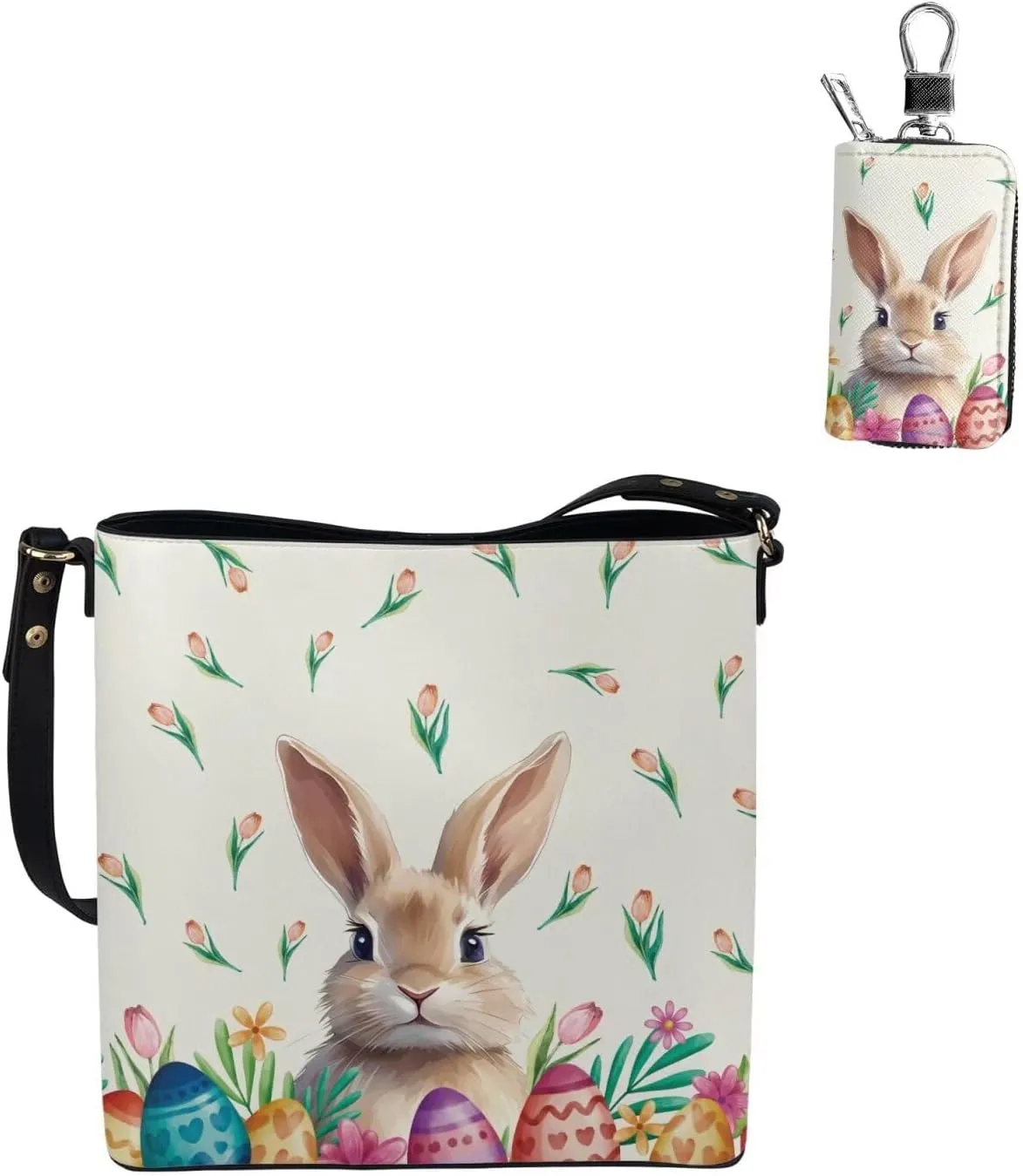 Fashion Ladies Crossbody Handbag Set Shoulder Bag PU Leather Car Key Holder Bag 2 Pieces Bucket Bag for Women