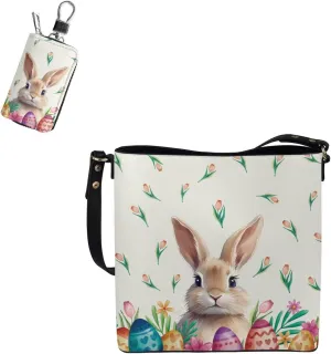 Fashion Ladies Crossbody Handbag Set Shoulder Bag PU Leather Car Key Holder Bag 2 Pieces Bucket Bag for Women