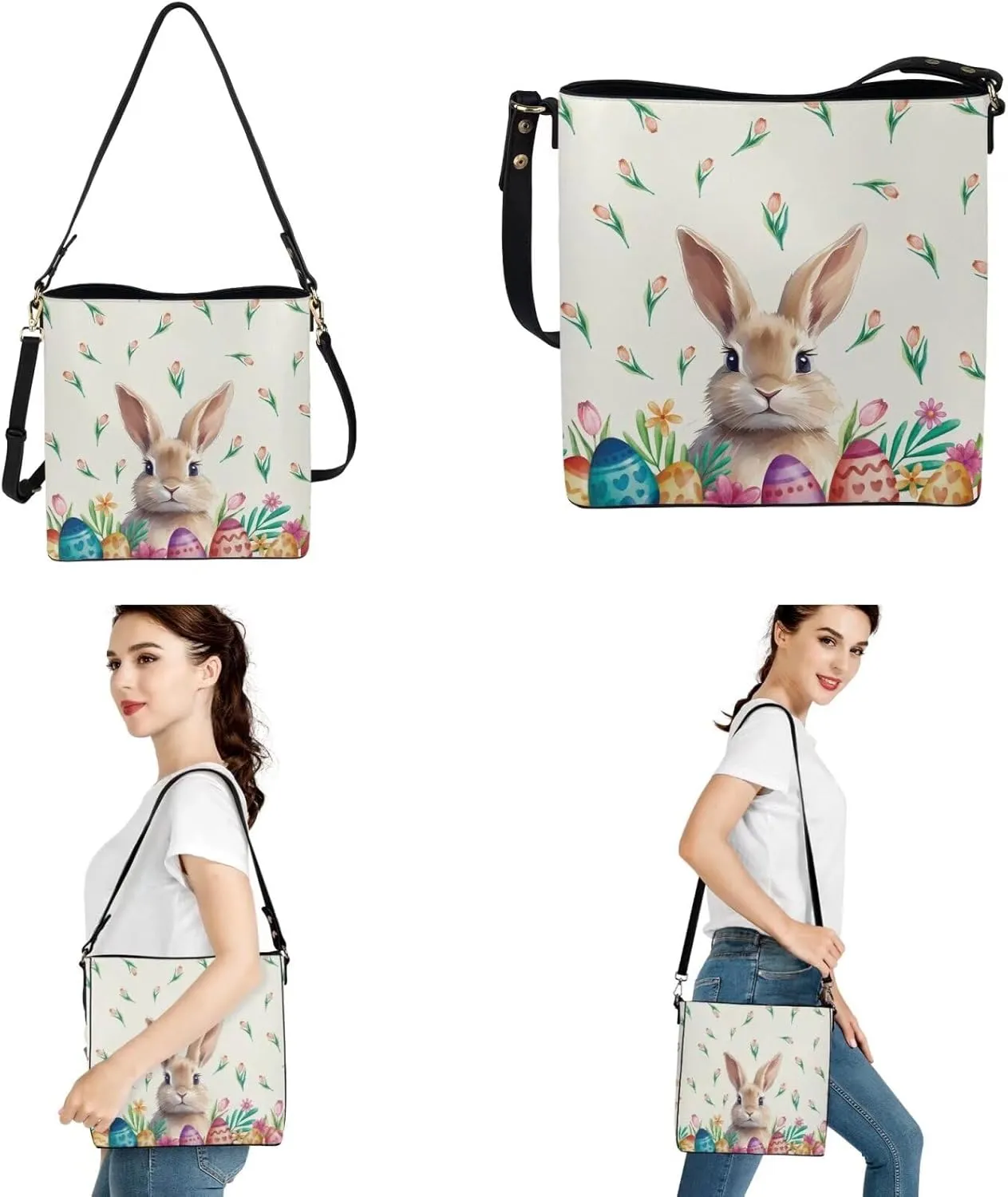 Fashion Ladies Crossbody Handbag Set Shoulder Bag PU Leather Car Key Holder Bag 2 Pieces Bucket Bag for Women